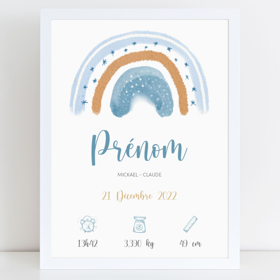 Poster nascita personalizzato - Arcobaleno blu