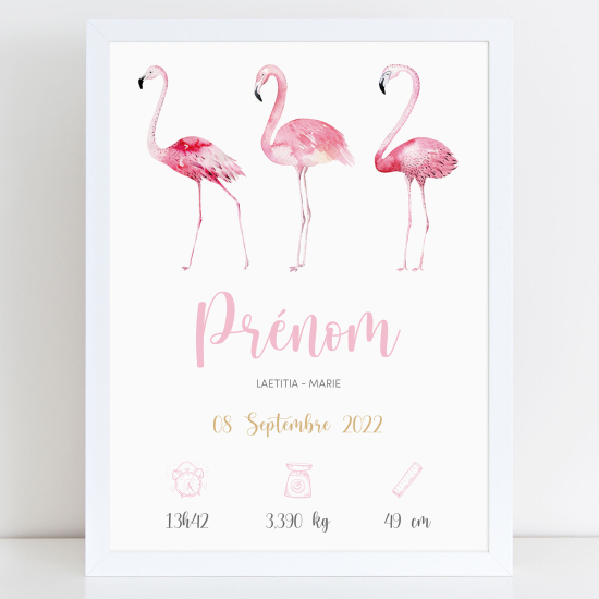 Poster nascita personalizzato - Fenicotteri rosa