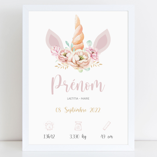 Poster nascita personalizzato - Unicorno