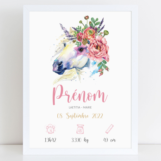 Poster nascita personalizzato - Unicorno