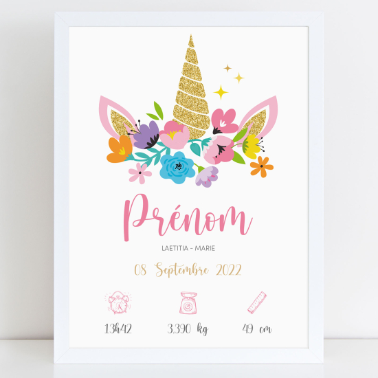 Poster nascita personalizzato - Unicorno