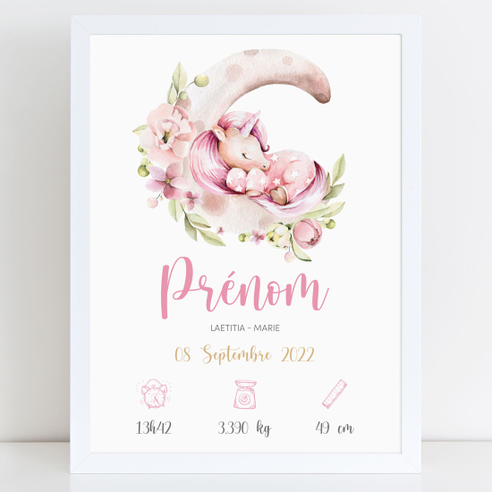 Poster nascita personalizzato - Unicorno luna