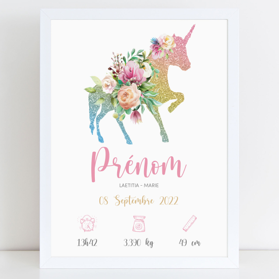Poster nascita personalizzato - Unicorno paillettes