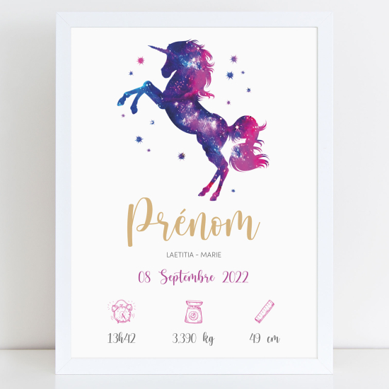 Poster nascita personalizzato - Unicorno stelle
