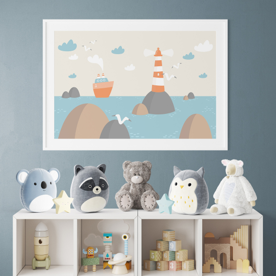Poster per bambini - Barca e faro