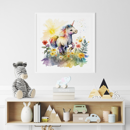 Poster per Bambini - Bebè Unicorno fiori