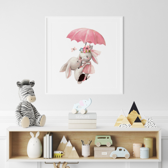 Poster per Bambini - Conigli ombrello