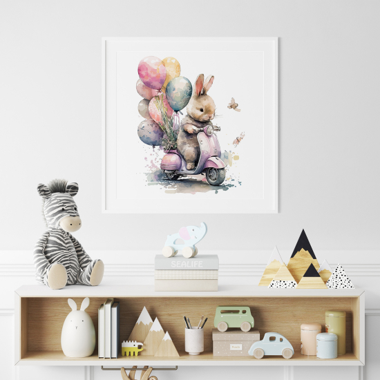 Poster per Bambini - Coniglio in scooter