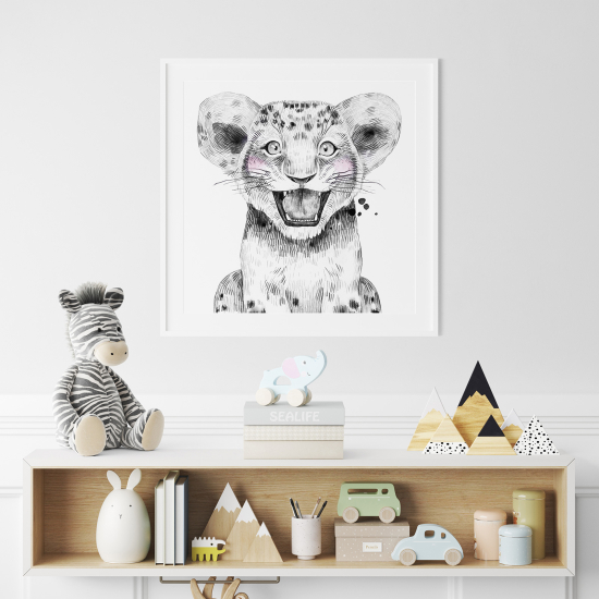 Poster per Bambini - Cucciolo di Leone Bianco e Nero