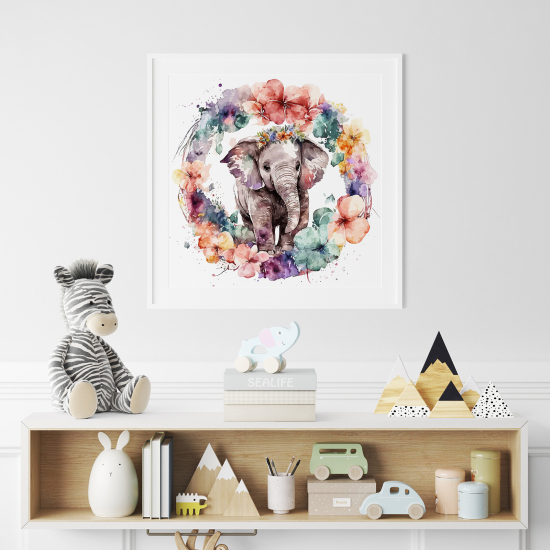 Poster per Bambini - Elefante fiori