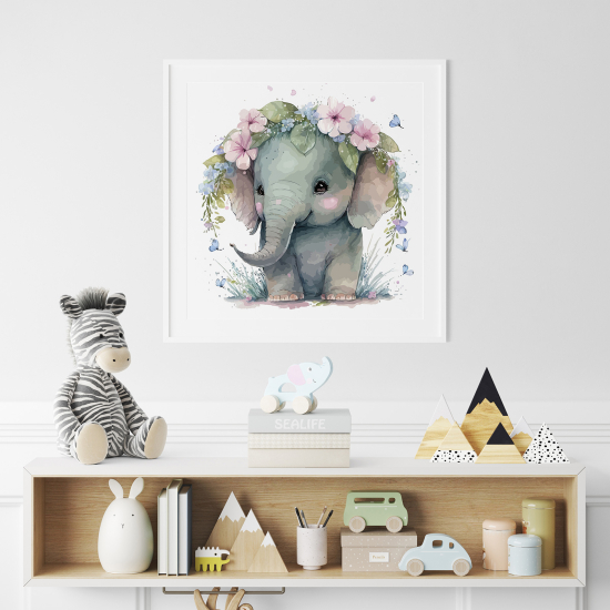 Poster per Bambini - Elefantino fiori
