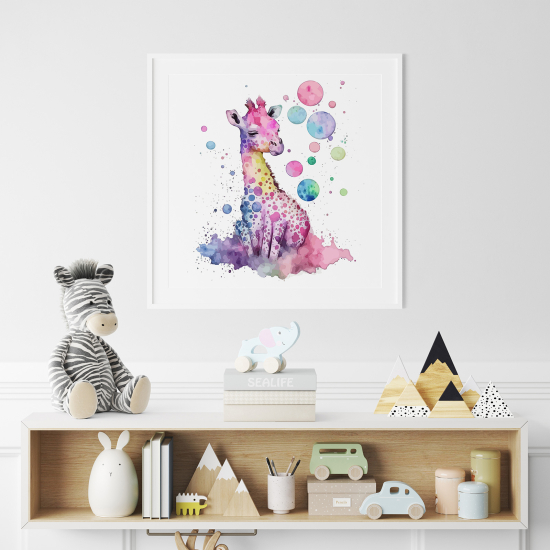 Poster per Bambini - Giraffa bolle colorate