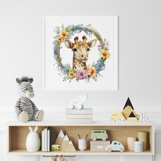 Poster per Bambini - Giraffa fiori