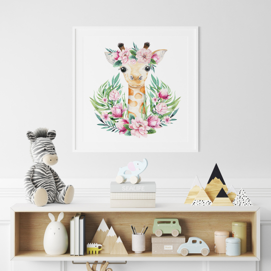 Poster per Bambini - Giraffa fiori