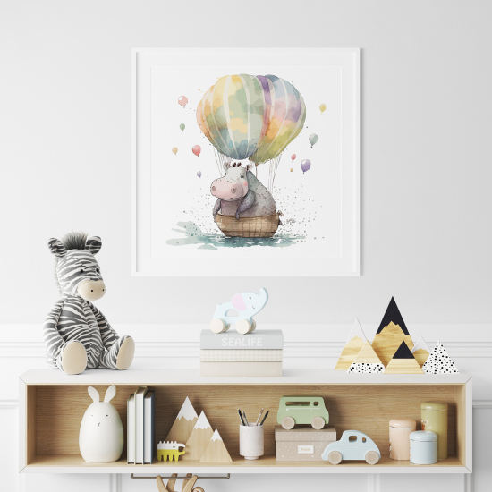 Poster per Bambini - Mongolfiera Ippopotamo