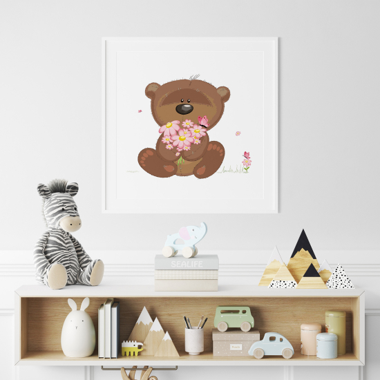 Poster per Bambini - Orsetto fiori