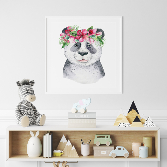 Poster per Bambini - Panda fiori