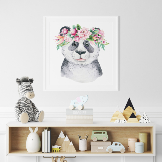 Poster per Bambini - Panda fiori