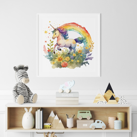 Poster per Bambini - Unicorno Arcobaleno fiori