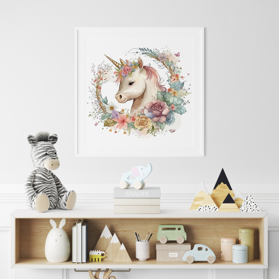 Poster per Bambini - Unicorno fiori