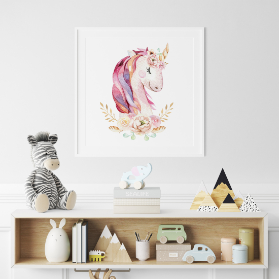 Poster per Bambini - Unicorno fiori