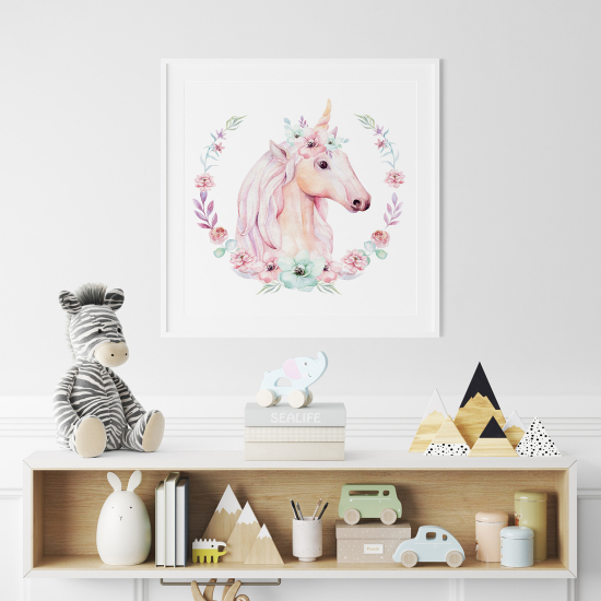 Poster per Bambini - Unicorno fiori