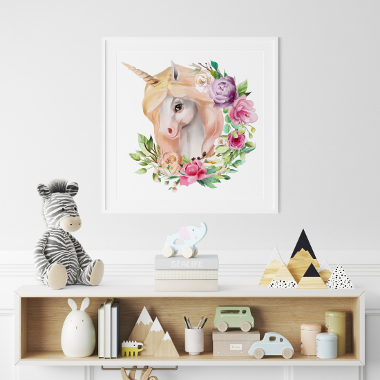 Poster per Bambini - Unicorno fiori
