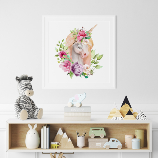 Poster per Bambini - Unicorno fiori
