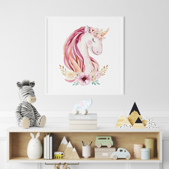 Poster per Bambini - Unicorno fiori