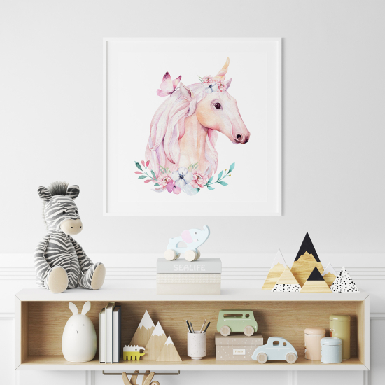 Poster per Bambini - Unicorno fiori