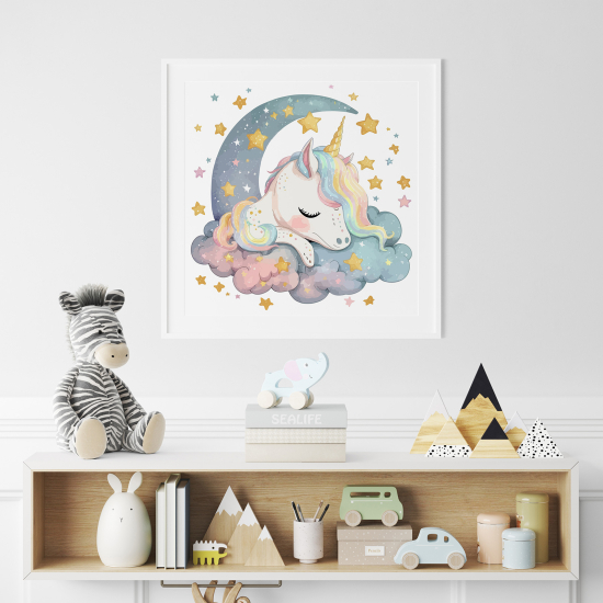 Poster per Bambini - Unicorno Luna stelle