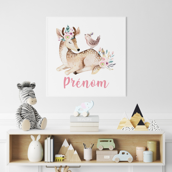 Poster personalizzato per bambini - Cerbiatto Uccello
