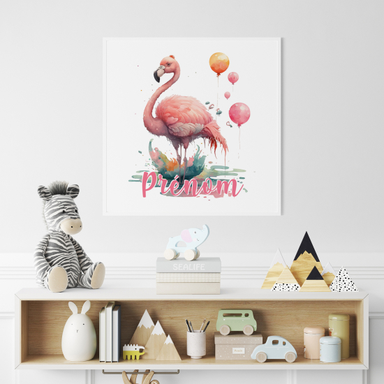 Poster personalizzato per bambini - Fenicottero rosa palloncini