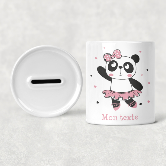 Salvadanaio per bambini personalizzato - Ballerina Panda Cuori