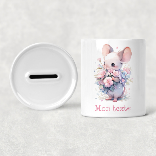 Salvadanaio per bambini personalizzato - Mouse fiori