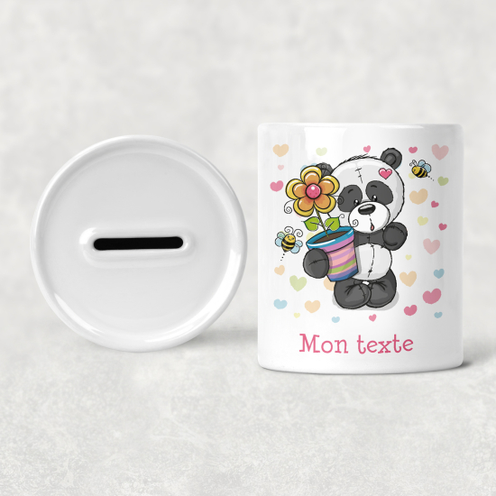 Salvadanaio per bambini personalizzato - Panda Cuori