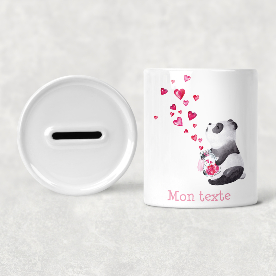 Salvadanaio per bambini personalizzato - Panda Cuori
