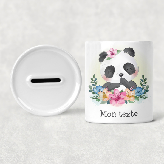 Salvadanaio per bambini personalizzato - Panda fiori