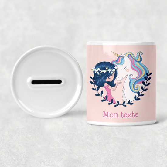 Salvadanaio per bambini personalizzato - Ragazza e Unicorno