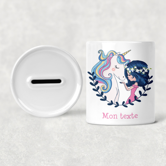 Salvadanaio per bambini personalizzato - Ragazza e Unicorno