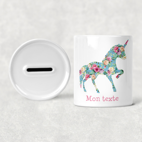Salvadanaio per bambini personalizzato - Unicorno Fiori