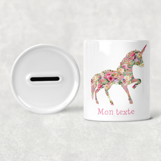 Salvadanaio per bambini personalizzato - Unicorno Fiori