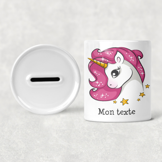 Salvadanaio per bambini personalizzato - Unicorno Rosa