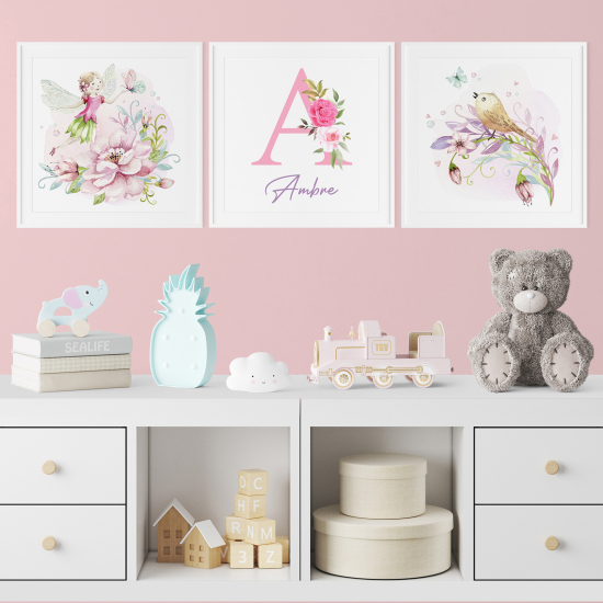 Set di 3 Poster personalizzato per bambini - Fata Uccello