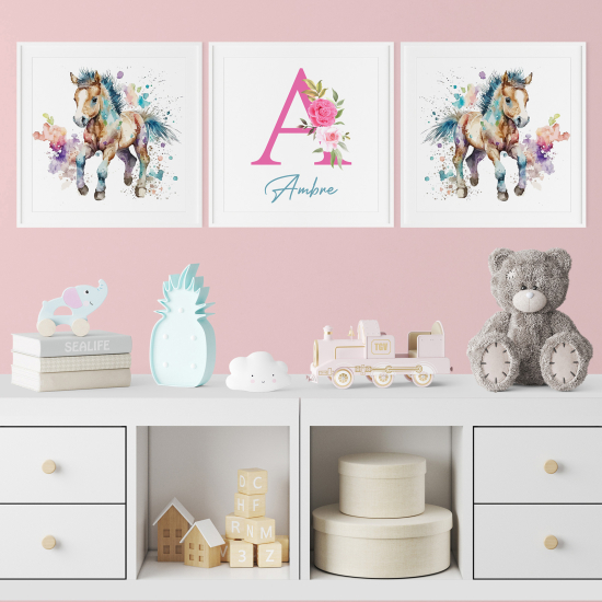 Set di 3 Poster personalizzato per bambini - Puledri