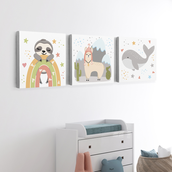 Set di 3 Tele per bambini - Animali