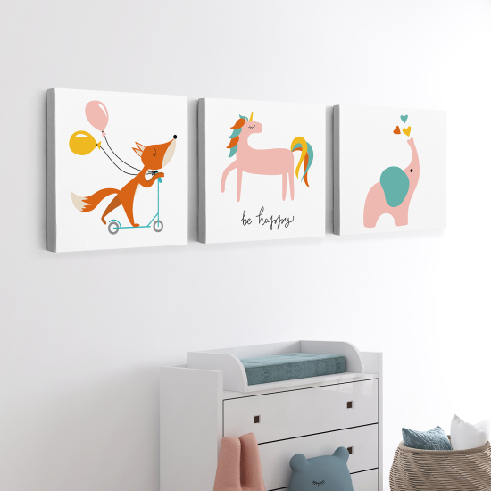 Set di 3 Tele per bambini - Animali