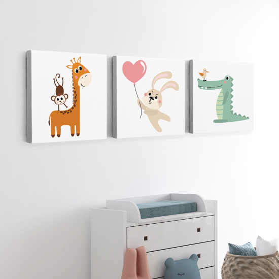 Set di 3 Tele per bambini - Animali