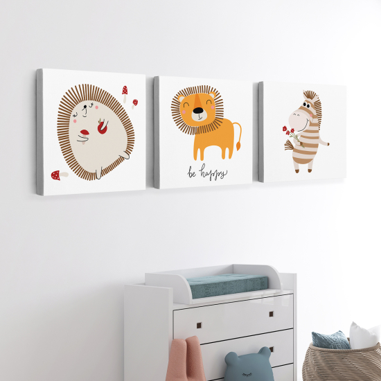 Set di 3 Tele per bambini - Animali