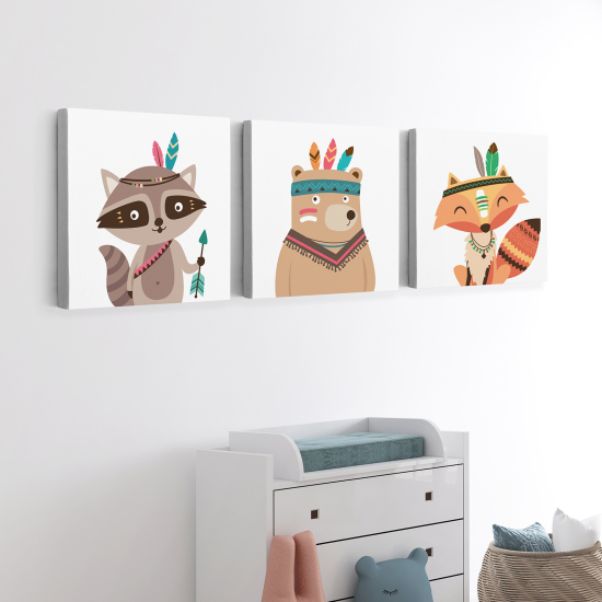 Set di 3 Tele per bambini - Animali Indiani